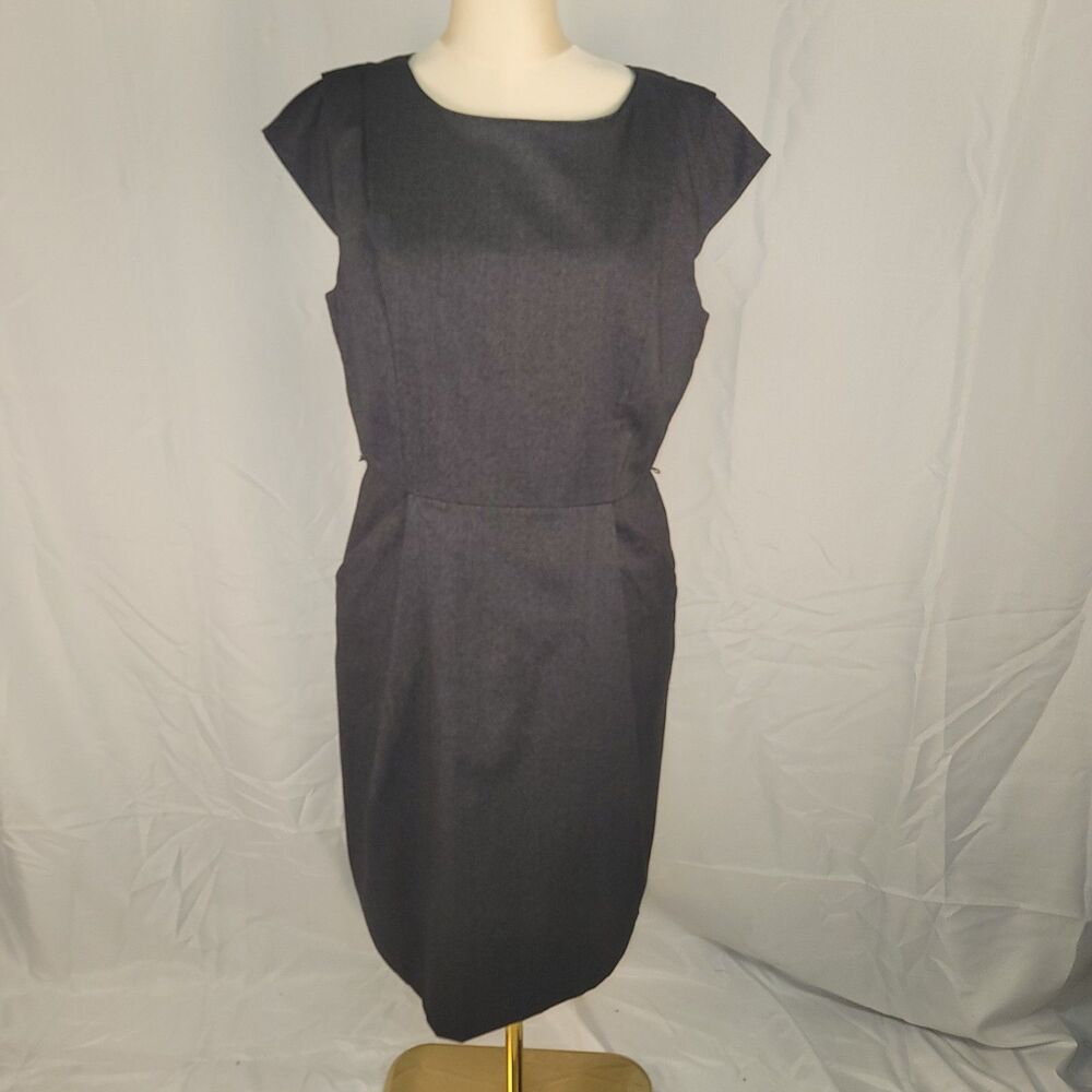 Ann Taylor Gray Sheath Dress Cap Sleeve Business Career Pockets Work Size 16